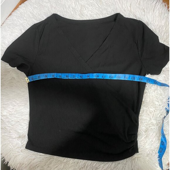 Shein Elegant Black Wrap Top Size L - Picture 3 of 7